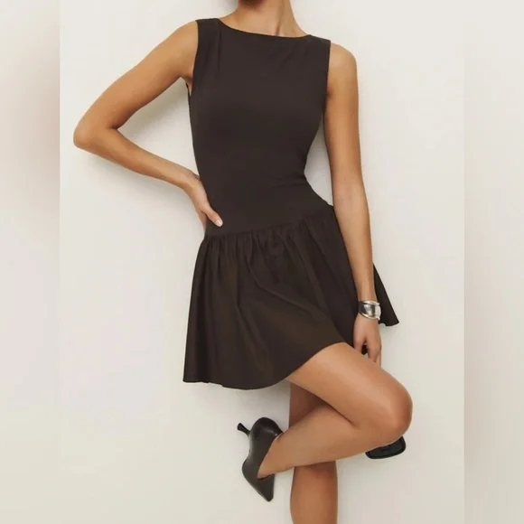 Reformation Black Defina Knit Mini Dress